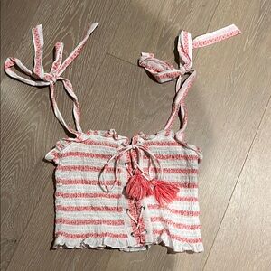 Red and White Striped Tie-Shoulder Top